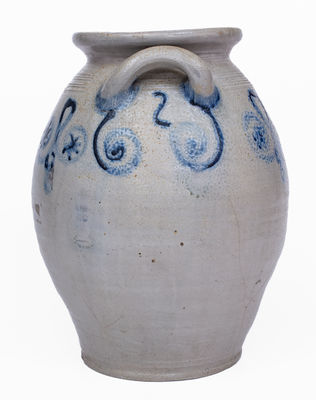 Extremely Rare Abraham Mead, Greenwich, CT Stoneware Jar w/ Watch Spring and Stars Decoration, c1790