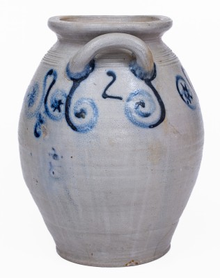 Extremely Rare Abraham Mead, Greenwich, CT Stoneware Jar with Watchspring and Stars Decoration, circa 1790
