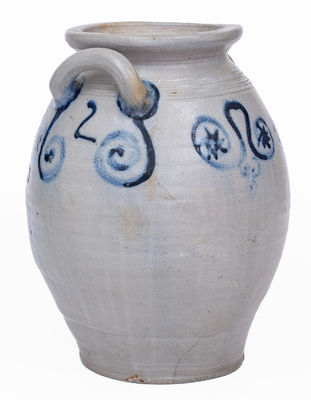 Extremely Rare Abraham Mead, Greenwich, CT Stoneware Jar w/ Watch Spring and Stars Decoration, c1790