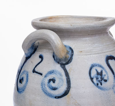 Extremely Rare Abraham Mead, Greenwich, CT Stoneware Jar w/ Watch Spring and Stars Decoration, c1790