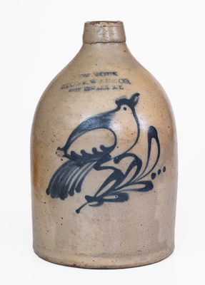 NEW YORK STONEWARE CO. / FORT EDWARD, NY Stoneware Jug w/ Bird Decoration