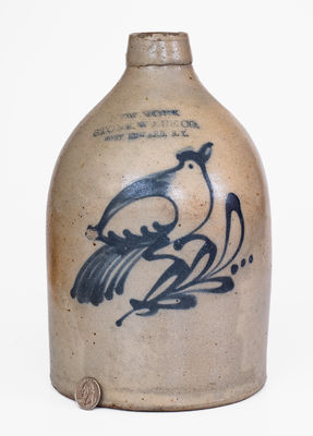 NEW YORK STONEWARE CO. / FORT EDWARD, NY Stoneware Jug w/ Bird Decoration