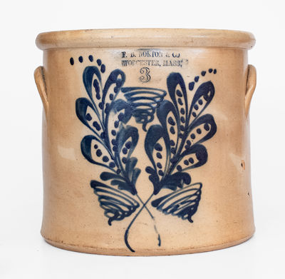 3 Gal. F. B. NORTON & CO. / WORCESTER, MASS. Stoneware Crock, c1858-77