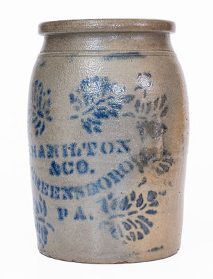 J. HAMILTON / & CO. / GREENSBORO / PA Cobalt-Decorated Stoneware Jar