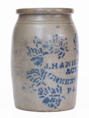 J. HAMILTON / & CO. / GREENSBORO / PA Cobalt-Decorated Stoneware Jar