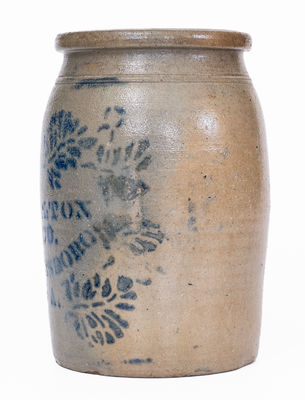 J. HAMILTON / & CO. / GREENSBORO / PA Cobalt-Decorated Stoneware Jar