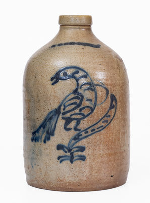 1 Gal. WHITES BINGHAMTON Stoneware Jug w/ Slip-Trailed Bird Decoration
