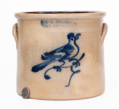J. &. E. NORTON / BENNINGTON, VT Stoneware Bird Crock, c1855