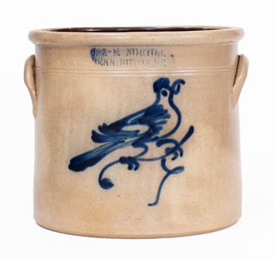 J. &. E. NORTON / BENNINGTON, VT Stoneware Bird Crock, c1855