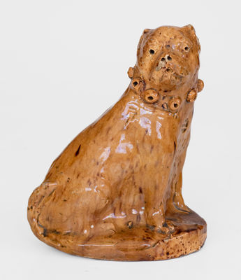 Unusual Glazed Pennylvania Redware Boxer Dog Figure