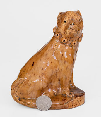 Unusual Glazed Pennylvania Redware Boxer Dog Figure