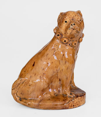 Unusual Glazed Pennylvania Redware Boxer Dog Figure