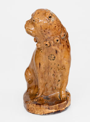Unusual Glazed Pennylvania Redware Boxer Dog Figure