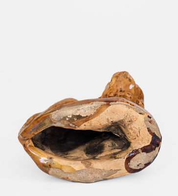 Unusual Glazed Pennylvania Redware Boxer Dog Figure