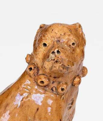 Unusual Glazed Pennylvania Redware Boxer Dog Figure