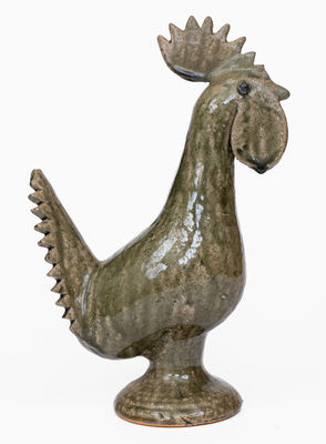 Scarce Edwin Meaders Alkaline-Glazed Rooster Figure, c1970