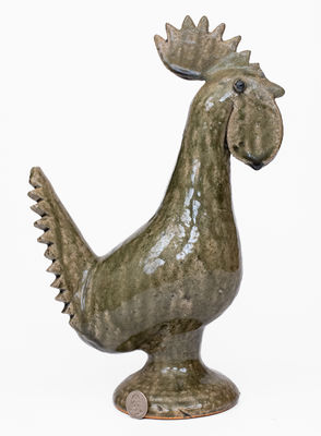 Scarce Edwin Meaders Alkaline-Glazed Rooster Figure, c1970