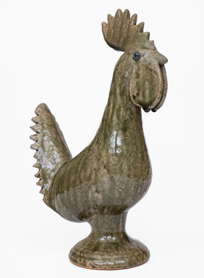 Scarce Edwin Meaders Alkaline-Glazed Rooster Figure, c1970