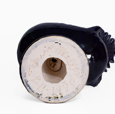 Edwin Meaders Blue and Green Rooster, Signed and Dated 9/11/1999