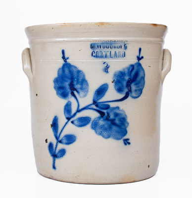 Three-Gallon M. WOODRUFF / CORTLAND, New York Stoneware Crock, c1867-69