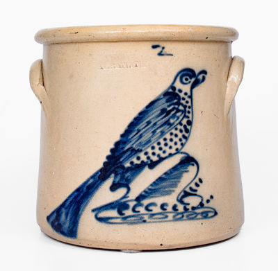 Fine ALBANY, NY Stoneware Crock w/ Elaborate Bird Decoration, c1860