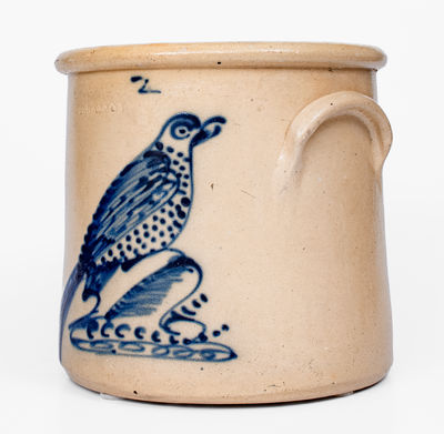 Fine ALBANY, NY Stoneware Crock w/ Elaborate Bird Decoration, c1860