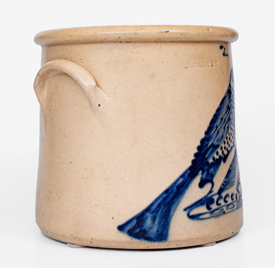 Fine ALBANY, NY Stoneware Crock w/ Elaborate Bird Decoration, c1860