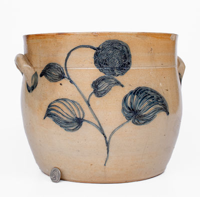 Rare and Fine N. CLARK, JR. (Athens, NY) Stoneware Jar w/ Elaborate Incised Decoration