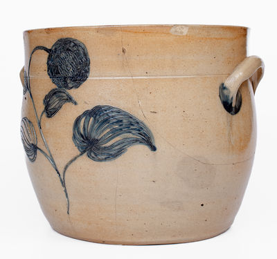 Rare and Fine N. CLARK, JR. (Athens, NY) Stoneware Jar w/ Elaborate Incised Decoration