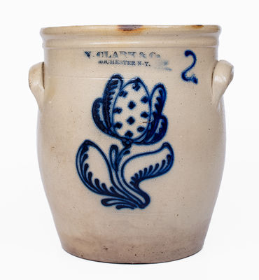 2 Gal. N. CLARK & CO. / ROCHESTER Stoneware Jar w/ Floral Decoration