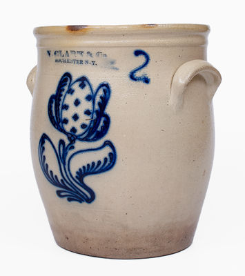 2 Gal. N. CLARK & CO. / ROCHESTER Stoneware Jar w/ Floral Decoration