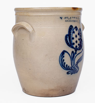 2 Gal. N. CLARK & CO. / ROCHESTER Stoneware Jar w/ Floral Decoration