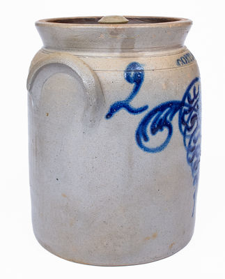 2 Gal. CORTLAND, NY Stoneware Lidded Jar w/ Slip-Trailed Decoration
