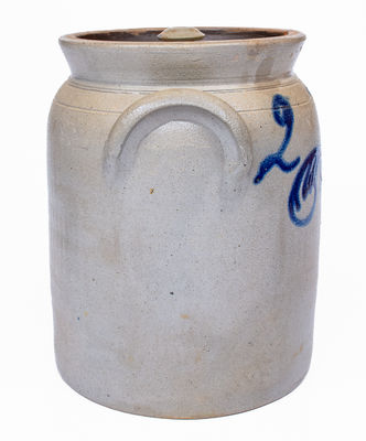 2 Gal. CORTLAND, NY Stoneware Lidded Jar w/ Slip-Trailed Decoration