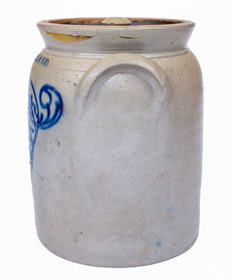 2 Gal. CORTLAND, NY Stoneware Lidded Jar w/ Slip-Trailed Decoration