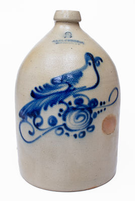2 Gal. J.A. & C.W. UNDERWOOD / FORT EDWARD, N.Y. Stoneware Jug w/ Bird Decoration