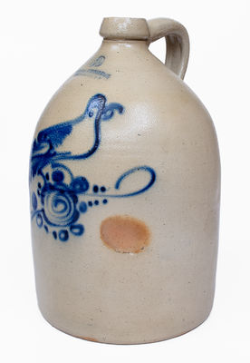 2 Gal. J.A. & C.W. UNDERWOOD / FORT EDWARD, N.Y. Stoneware Jug w/ Bird Decoration