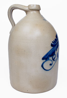 2 Gal. J.A. & C.W. UNDERWOOD / FORT EDWARD, N.Y. Stoneware Jug w/ Bird Decoration
