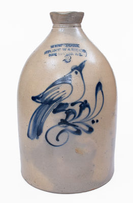 Scarce NEW YORK STONEWARE CO. / FORT EDWARD, NY Stoneware Syrup Jug w/ Bird Decoration