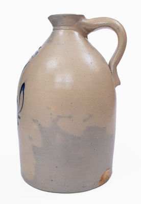 Scarce NEW YORK STONEWARE CO. / FORT EDWARD, NY Stoneware Syrup Jug w/ Bird Decoration