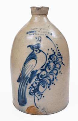 Scarce NEW YORK STONEWARE CO. / FORT EDWARD, NY Stoneware Syrup Jug w/ Elaborate Bird