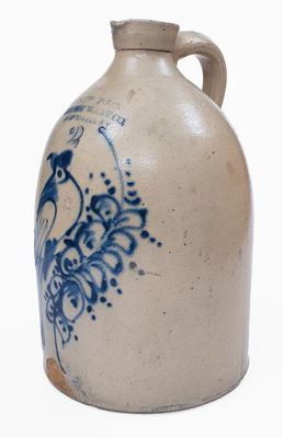 Scarce NEW YORK STONEWARE CO. / FORT EDWARD, NY Stoneware Syrup Jug w/ Elaborate Bird