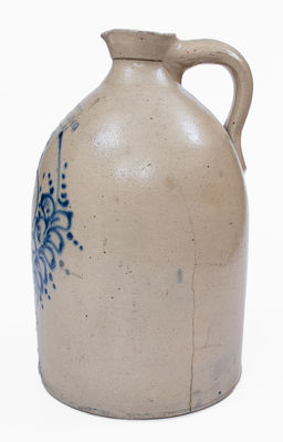 Scarce NEW YORK STONEWARE CO. / FORT EDWARD, NY Stoneware Syrup Jug w/ Elaborate Bird