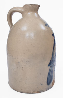 Scarce NEW YORK STONEWARE CO. / FORT EDWARD, NY Stoneware Syrup Jug w/ Elaborate Bird