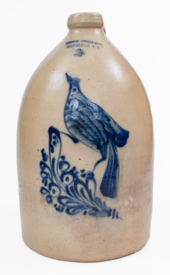 3 Gal. HAXSTUN, OTTMAN & CO. / FORT EDWARD, NY Stoneware Jug w/ Bold Bird Decoration