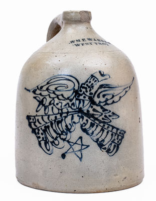 William E. Warner / West Troy, NY Stoneware Jug w/ Federal Eagle Motif