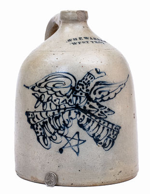 William E. Warner / West Troy, NY Stoneware Jug w/ Federal Eagle Motif