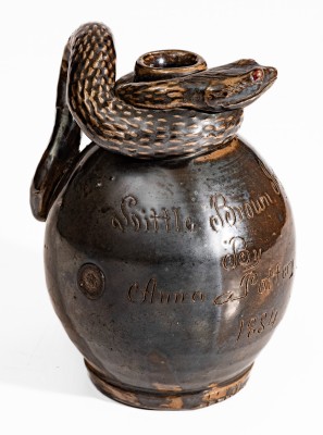 Very Fine Anna Pottery Stoneware Snake Jug, Incised 