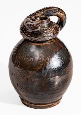 Very Fine Anna Pottery Stoneware Snake Jug, Incised 