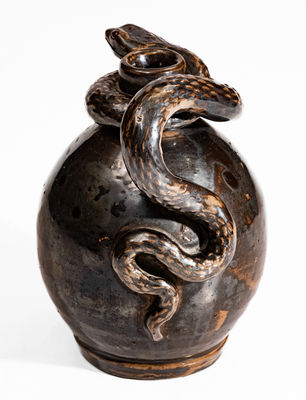 Very Fine Stoneware Snake Jug, "Little Brown Jug by Anna Pottery / 1884"